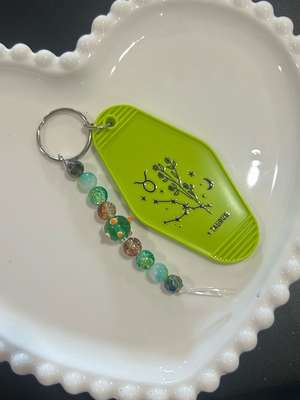 Green Taurus Zodiac Keychain Charm